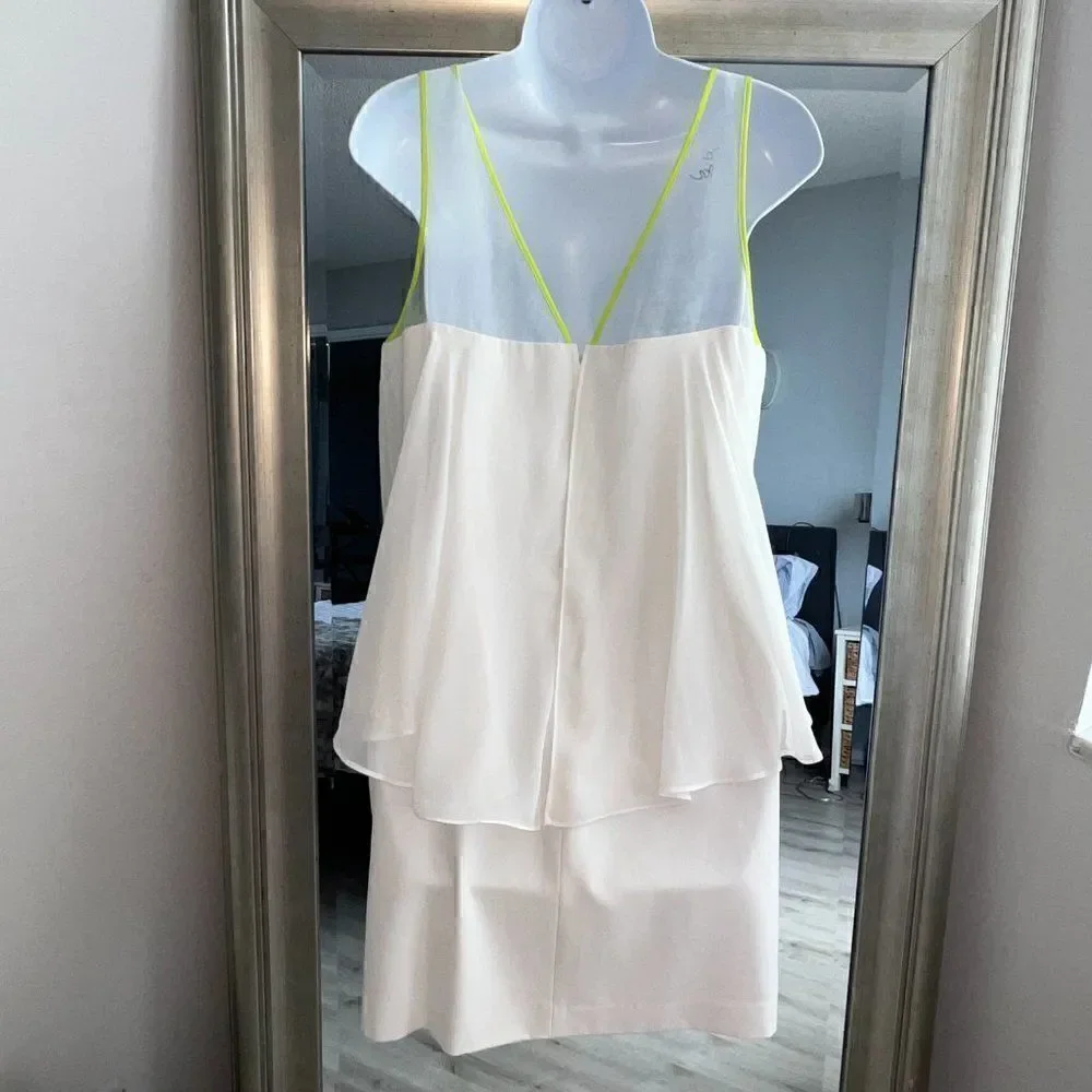 VINCE CAMUTO Sleeveless White Dress Extra Layer Chiffon Neckline Size 6